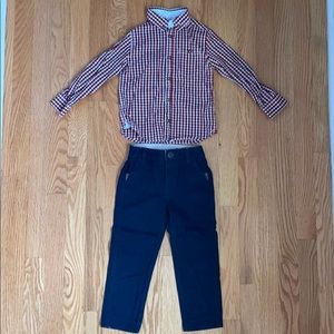 Ted Baker Boy Plaid Button Down & Navy Pants, 3y